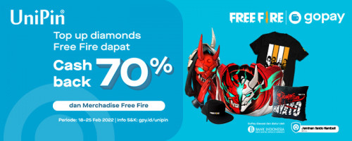 PROMO – Cashback 70% Buat Kamu yang Top Up Free Fire Pakai Gopay di UniPin!